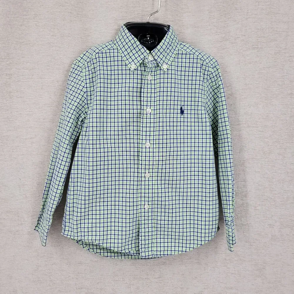 Ralph Lauren Green and Blue Check Plaid Button-Down Shirt Long Sleeves